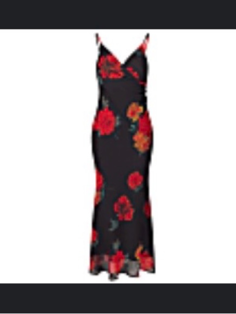 Maxi Black Floral Slip Dress with Red & Orange Blooms